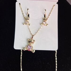 Elegant Gold and Pink Bear Earrings, gold plated, excellent quality.
